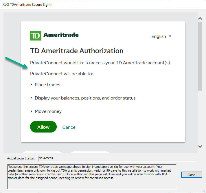 TDA Authenticate Private key