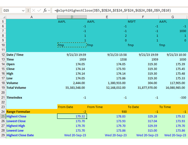 Historic Intraday Excel 1