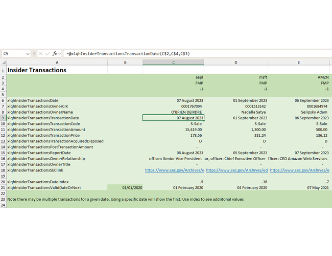 Insiders Transactions Excel 1