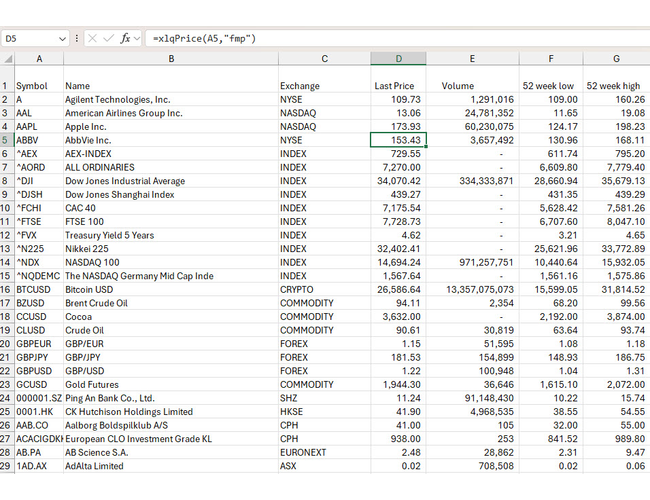 Realtime Excel 2 (multi market)