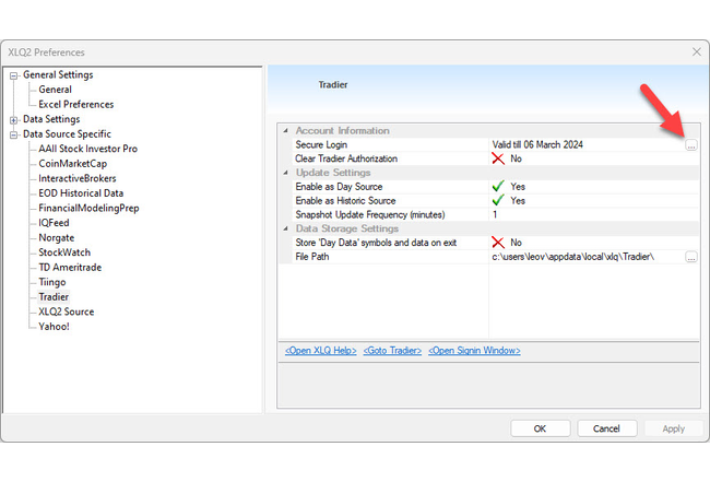 Open Tradier Authorization from preferences